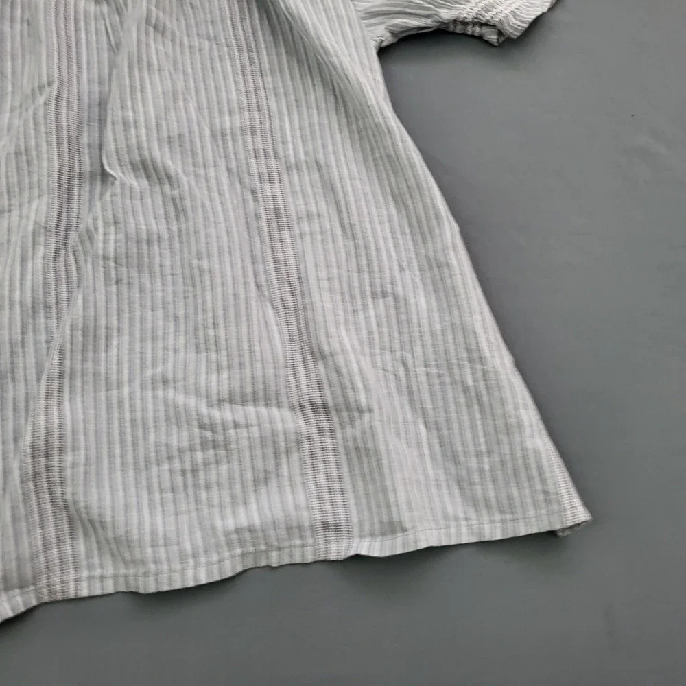 Old Navy Womens XS Gray White Striped Smocked Puff Sleeve‎ Peasant Top